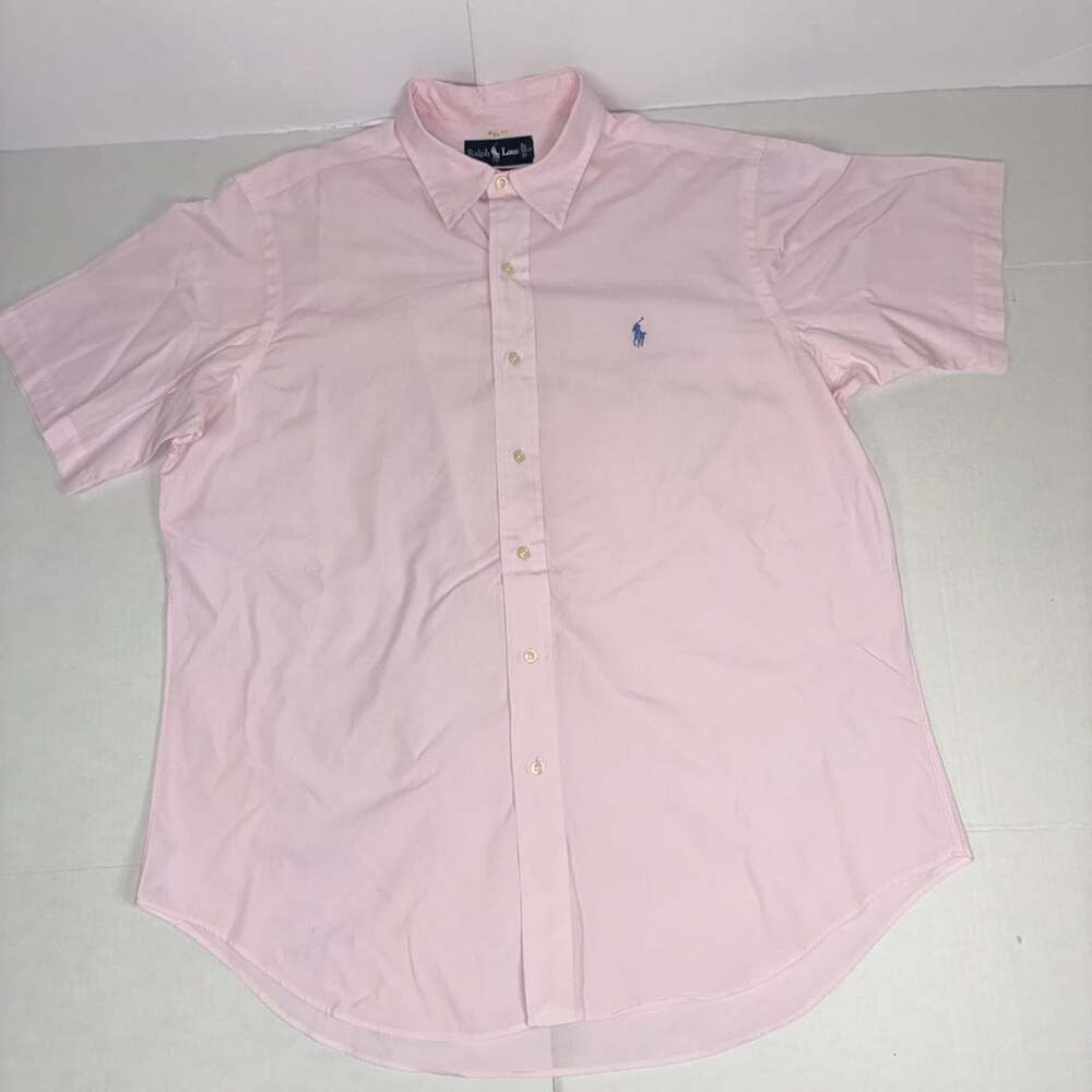 Polo Ralph Lauren Classic Fit Men Short Sleeve Pink Button Up Oxford Shirt L